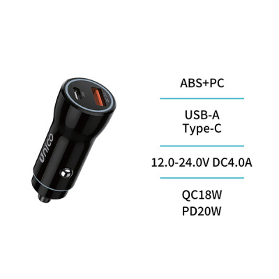 CARGADOR COCHE DUAL USB y C CARG.RAPIDA NEGRO