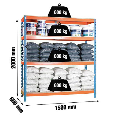 ESTANTERIA 4 ALTURAS AZUL/NARANJA 600KILOS